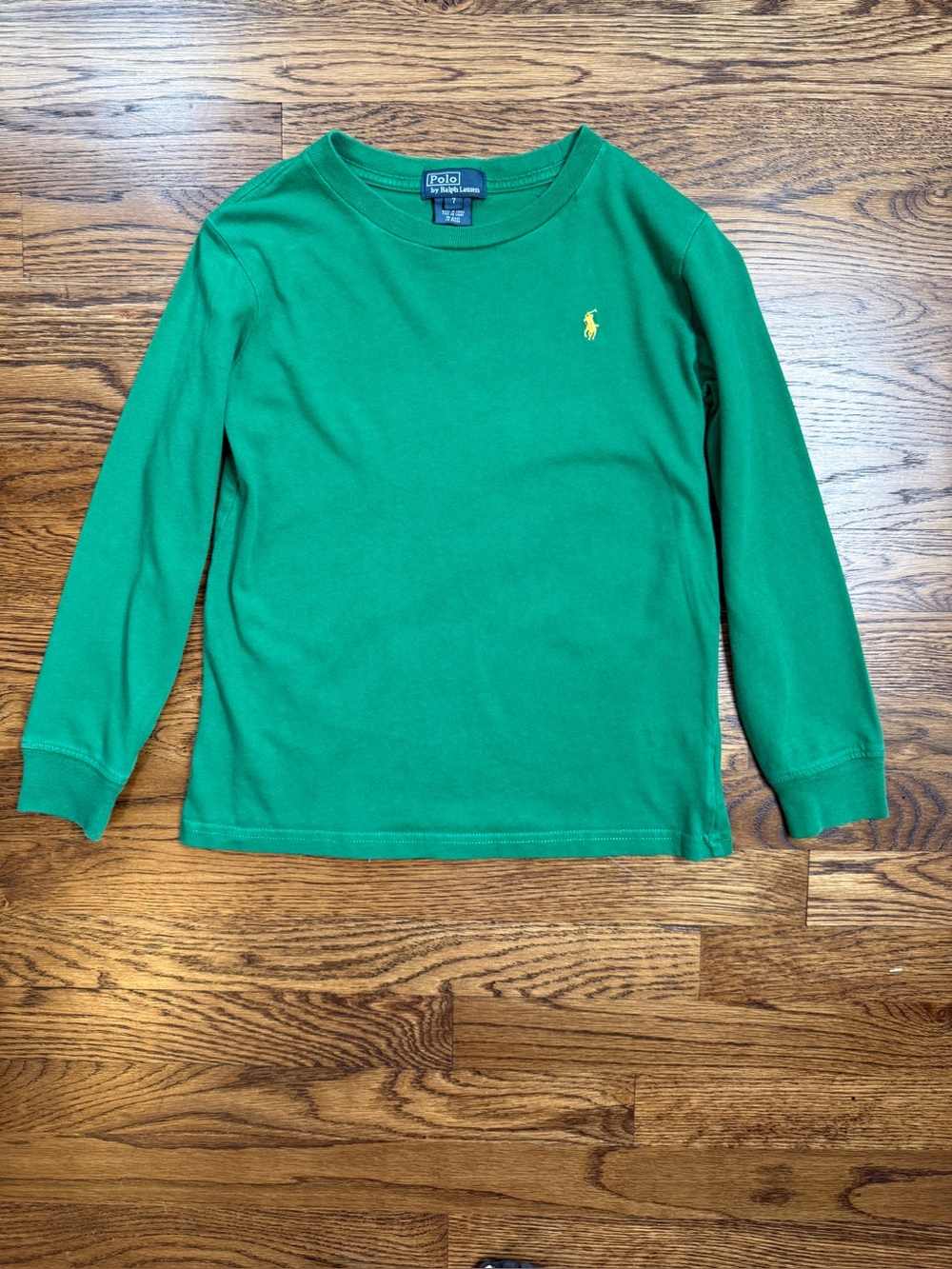 Polo Ralph Lauren Boys Green Long Sleeve Cotton Jersey Tee Yellow Pony Size 7